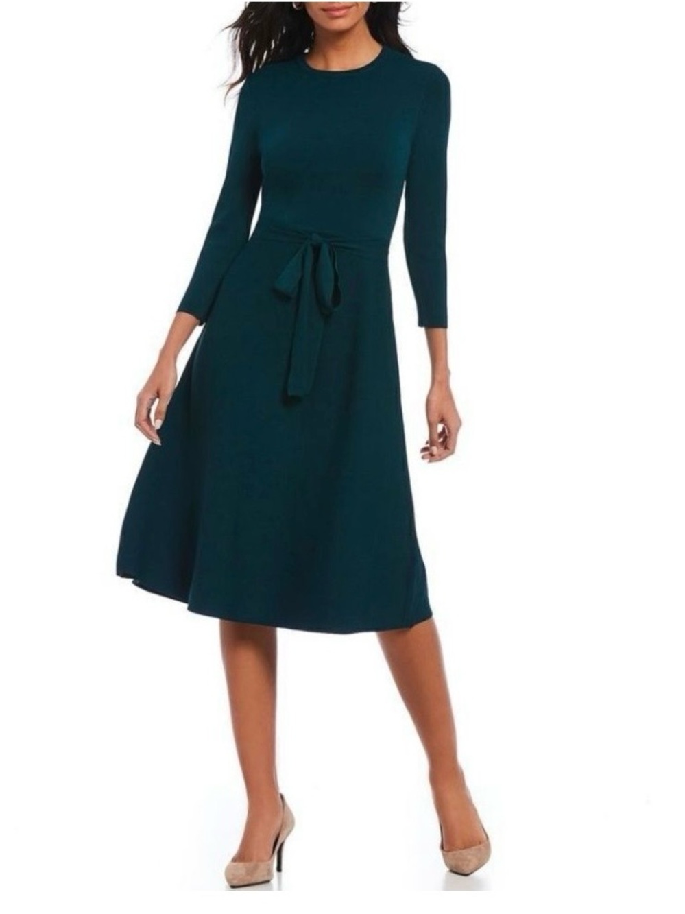 Eliza J Teal Long-Sleeve A-Line Dress with Side Tie